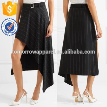 Nova Moda Belted Assimétrica Pinstriped Crepe Saia Diária DEM / DOM Fabricação Atacado Moda Feminina Vestuário (TA5176S)